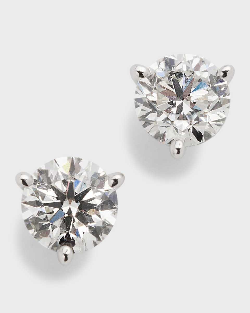 18K White Gold 3-Prong Round Diamond Martini Stud Earrings, 1.5tcw, 0.220"L / 0.23W
